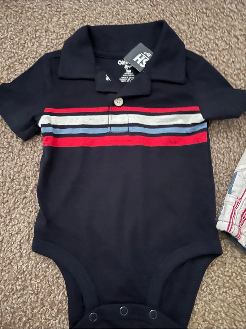 OshKosh B'gosh Navy Polo and Red-Striped Denim Overalls Set